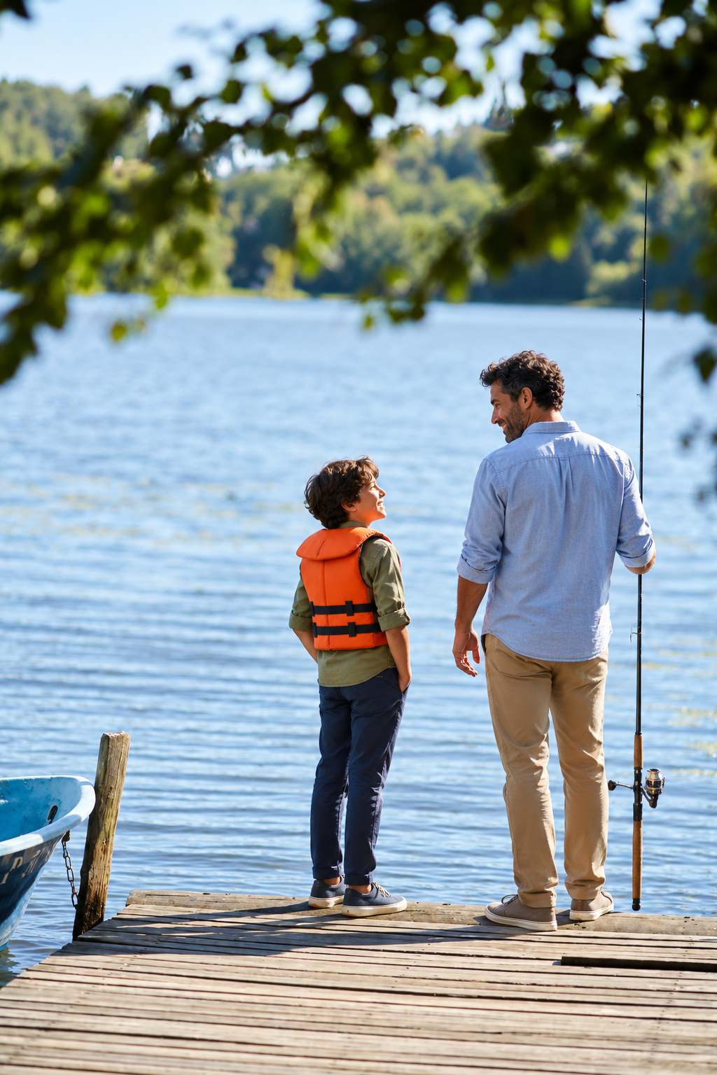 Father and son on the lake